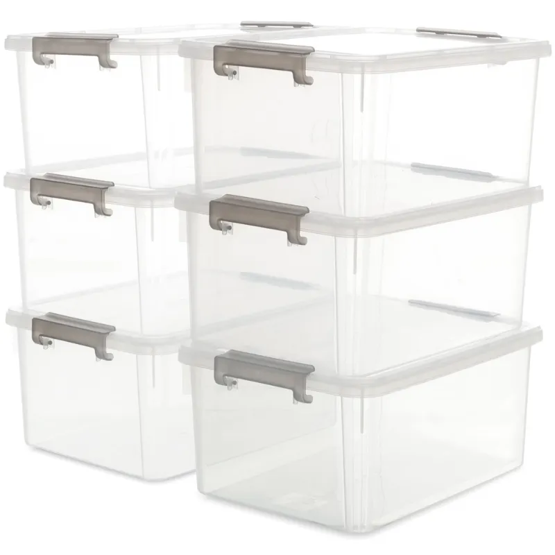 Photo 1 of 17 QT Clear Storage Bins with Lids Large Stackable Plastic (6 Pack) 15.9x11.6x7.3"
