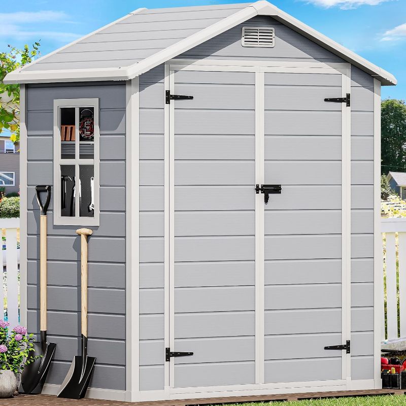 Photo 1 of **BOX 1 OF 2 ONLY**YITAHOME Outdoor Resin Storage Sheds with X-Shaped Lockable Door, 39 in Height Lockable Waterproof Horizontal Shed w/o Shelf?Easy to Assemble Shed Storage for Garden Tools, Dark Gray