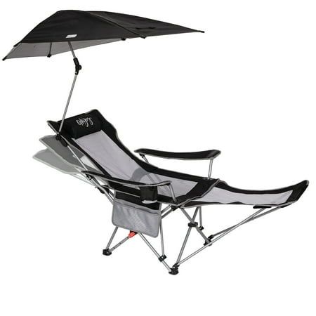 Photo 1 of #WEJOY 2-in-1 Sunshade Reclining Lawn Chair Adjustable Folding Camping Chairs for Adult(Black/Grey)
