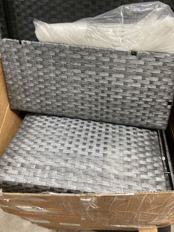 Photo 1 of *** PARTIAL SET *** 7-Piece Outdoor Sectional Patio Furniture Set, All-Weather Wicker Rattan Sofa w/Thick Washable Cushions & Tempered Glass Table, Perfect for Garden, Poolside, Backyard (7, Graywhite&Navy Blue) ONLY ONE CHAIR PIECE