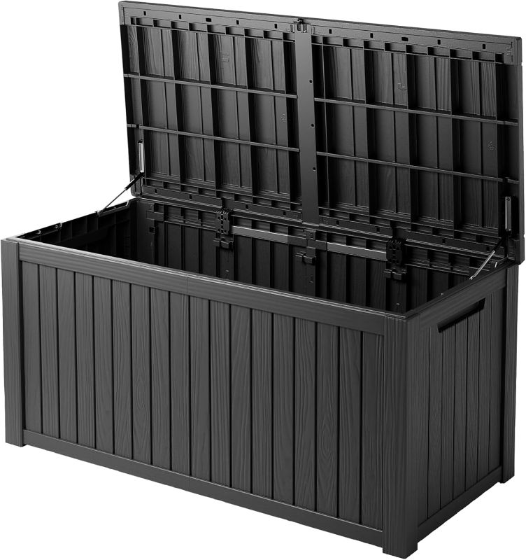 Photo 1 of 180 Gallon Double-Wall Resin Deck Box - Lockable Waterproof Outdoor Storage Box, 1000lbs Capacity & Doubles as Seating for Patio Furniture - Garden Tools, Pool Accessories (Black)