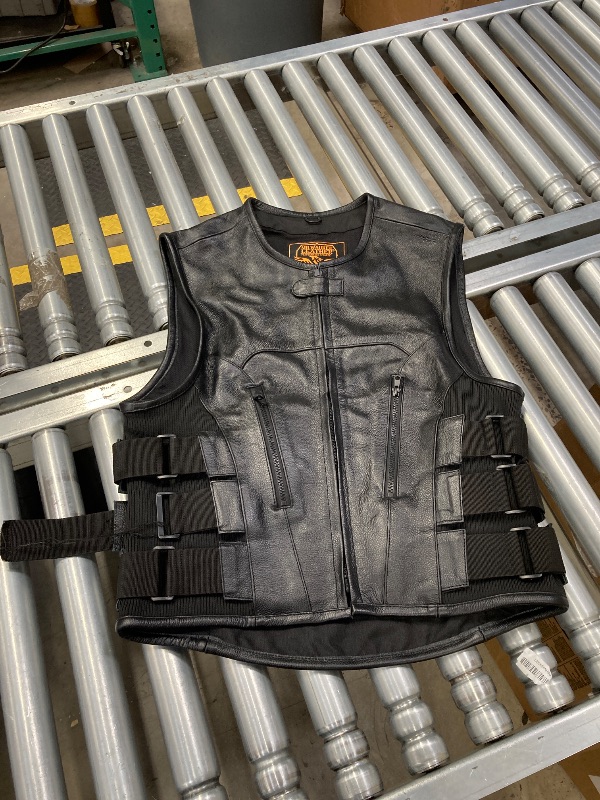 Photo 1 of ***SIDE STRAP RIPPED/MENDING/REPAIR NEEDED***
Milwaukee Leather MLM3500 Men's Swat Style Rider Leather Vest w/Single Panel Back for Club Patches - Small