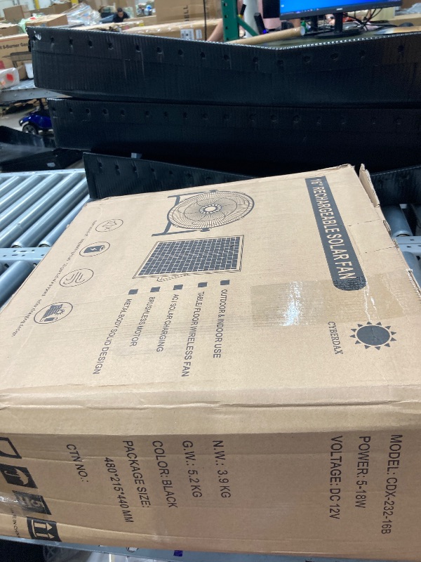 Photo 1 of CYBERDAX 16 Inch Portable Rechargeable Solar Floor/Table Fan, Air Circulation Fan Powered by Solar Panel and AC Charger Dual Input for Indoor Household, Office, Camping, Picnic Outdoors