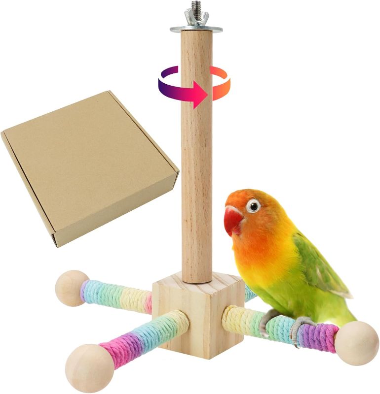 Photo 1 of 
Yasdyri Bird Stand Perch Toy, 360° Rotating Bird Perch Toy Cage Accessories Interactive Spinning Parakeet Wooden Exercise Wheel Parrot