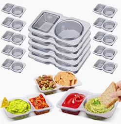 Photo 1 of 15 Set Reusable Snack Containers,2-Compartment Dipping Container with Lid,reusable Snack Pack Containers for Sauces,Refrigeration, Portion Control, Outdoor Takeaway