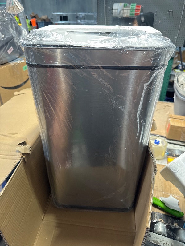 Photo 1 of (MISSING POWER CORD/BATTERY) 
iTouchless Rolling 13 Gallon Sensor Kitchen Trash Can with Lid and Wheels, Odor Filter, Stainless Steel, Automatic Kitchen Trashcan Garbage Bin for Home Office Bedroom Living Room Garage Wastebasket
