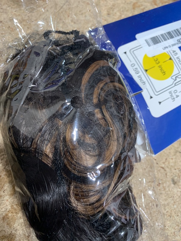 Photo 1 of 12 Inch Ponytail Extension - Soft Wavy Pony Tails Hair Extensions, Claw Clip Ponytail Extension, Synthetic Hair Extensions Ponytail, Clip in Ponytail (Color: Dark Brown with Honey Blonde Highlights)