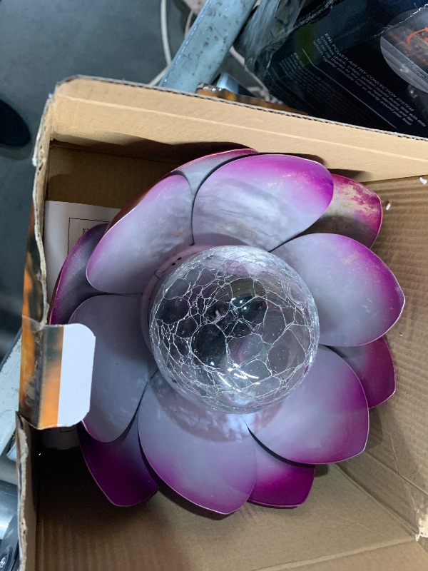 Photo 1 of ***(HEAVILY USED/ MINOR DAMAGE)***Huaxu Solar Lights Outdoor Decor Purple Lotus Waterproof LED Crackle Globe Glass Metal Flower Decorations for Garden Patio Yard Porch Pathway Ground Tabletop