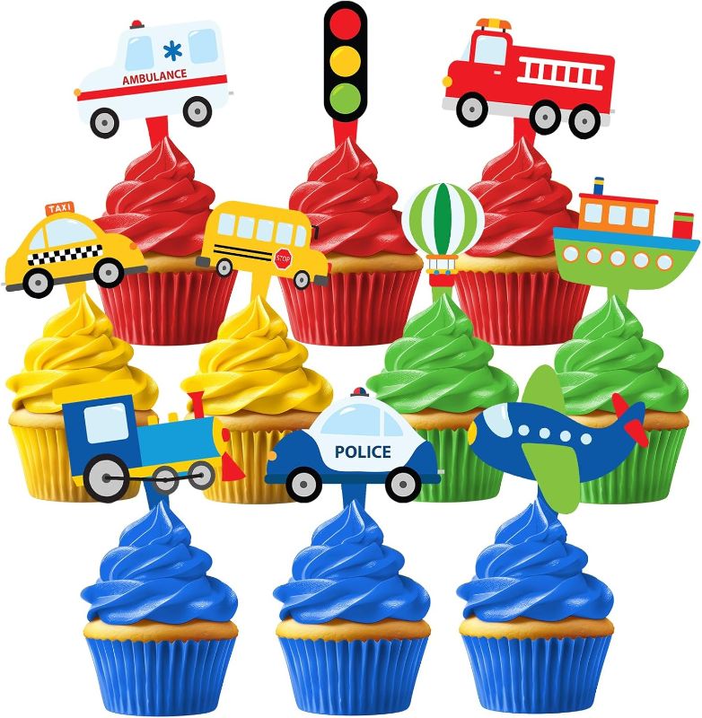 Photo 1 of 0 Pcs Transportation Cupcake Toppers - Perfect for Transportation-Themed Party Decorations and Cupcake Decor