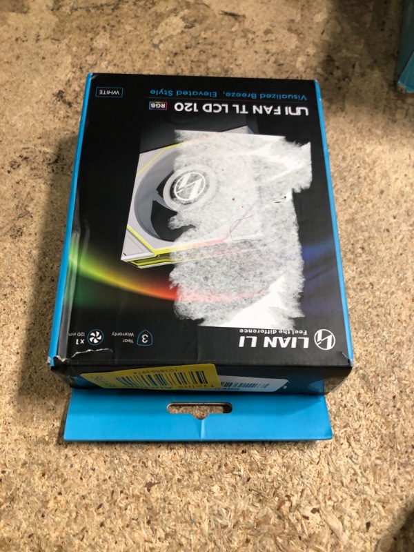 Photo 1 of *FOR PARTS ONLY* Lian Li UNI Fan TL LCD 120 Reverse Blade ARGB Fan -FDB Bearing- Daisy-Chain Style - Dual Zone Lighting Effects- White- Single Pack - Without Controller - (12RTLLCD1W.US)