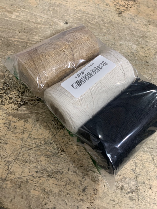 Photo 1 of 984 Ft Twine String, Natural Jute Twine, 2mm White Cotton Rope, 10ply Black Cotton for Crafts, Art, Gardening Plants, Gift Wrapping, Decoration, Packing String Bulk(3 Rolls)