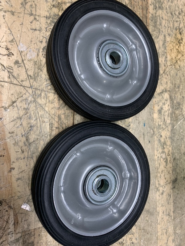 Photo 1 of (2-Pack) AR-PRO 5” x 1.5” Flat Free Solid Rubber Wheel Assemblies - Replacement Hand Truck Wheels with Ball Bearings and 1/2” Bore Hole Diameter - Heavy-Duty Solid Rubber Wheels 88 lbs Load Capacity