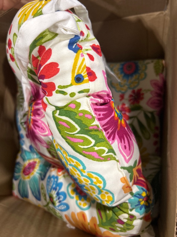 Photo 1 of (DAMAMGED) Pillow Perfect Bright Floral Indoor/Outdoor Chairpad with Ties Reversible, Tufted, Weather, and Fade Resistant, 15.5" x 16", Blue/Purple Gregoire 2 Count