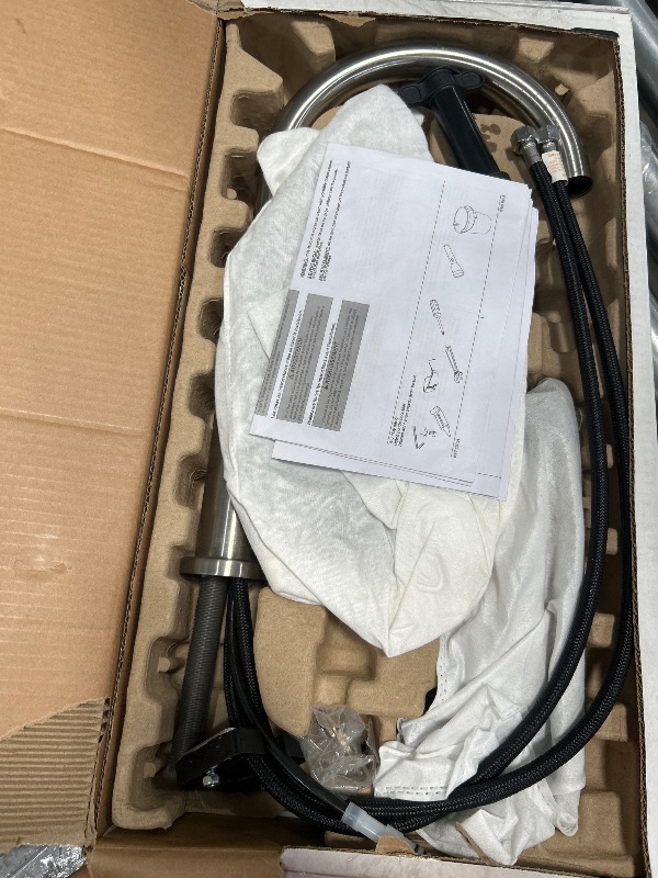 Photo 1 of (MISSING NOZZLE) (PARTS) Delta Nicoli Brushed Nickel Kitchen Faucet with Pull Down Sprayer, Modern Single Hole Kitchen Sink Faucet, Single Handle, Stainless Steel 19867LF-SS