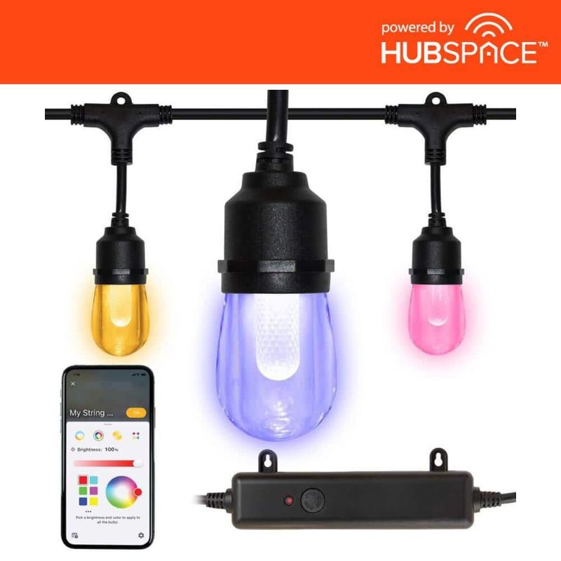 Photo 1 of ******2 LED BULBS******  Smart Black 12-Light 24 Ft. Indoor/Outdoor Plug-in Integrated LED RGBW String Light with Party Mode Powered by Hubspace
