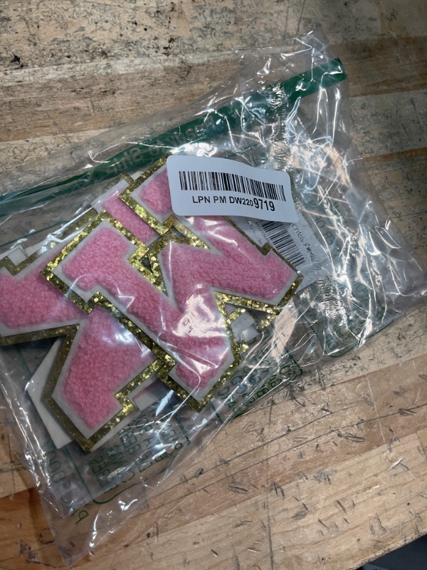 Photo 1 of 6 PCS Pink Chenille Letter Patches, Embroidered Letters, Glitter Patches, Varsity Iron on Gold Letter Patches, Sew On Letter Patch 3.1in Height letter M