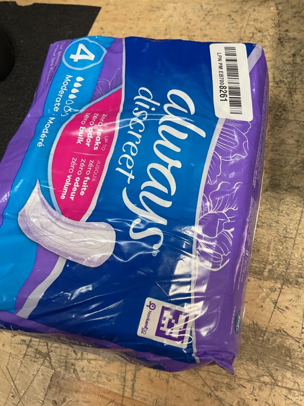 Photo 1 of Always Discreet Adult Incontinence Pads for Women, Moderate Absorbency, Regular Length, Postpartum Pads, 108 CT (Packaging May Vary)