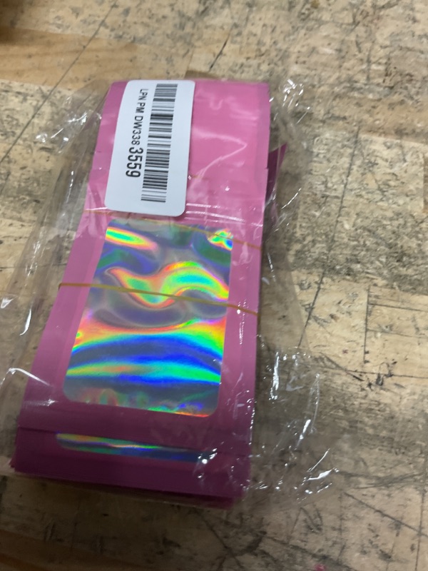 Photo 1 of 100 Pack Holographic Bags, Resealable Bags Packaging Bag with Clear Window Resealable Odor Foil Pouch for Food Storage, Lipgloss&Jewelry Lash Packaging(Pink, 2.4 x 3.9 Inch)