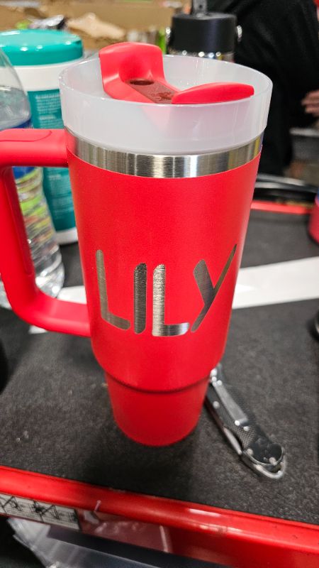Photo 1 of 'LILY' Stanley Quencher H2.0 Tumbler with Handle and Straw 30 oz | Flowstate 3-Position Lid | Cup Holder Compatible for Travel | Insulated Stainless Steel Cup | BPA-Free | Chili Red
