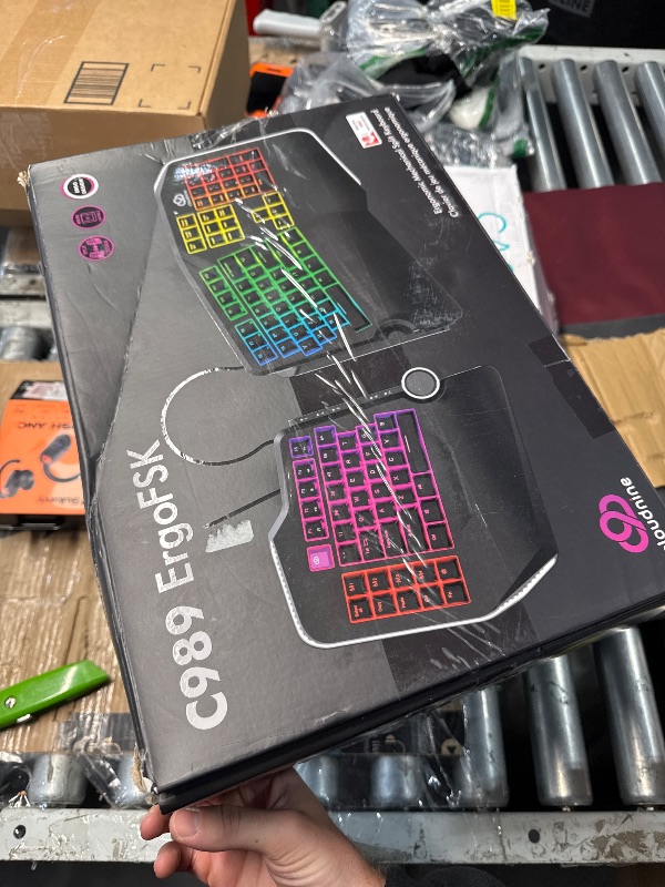 Photo 1 of (PARTS) (NOT ALL OF THE BUTTONS RESPOND) (LED NON-FUNCTIONAL) Cloud Nine C989 Ergonomic Mechanical Keyboard for PC - Kailh Linear Red Switches - RGB Light Up LED Backlit with USB - Ergo Split Key Board with Macro