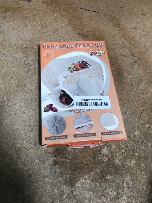 Photo 1 of 20 Pcs Muslin Bags with Drawstring, Reusable Tea Bags, Spice Bags for Cooking Soup/Herb/Loose Leaf Tea, Natural Cotton Cheese Cloth Bag for Straining, Sachet Bags Empty, 6 x 4 Inches