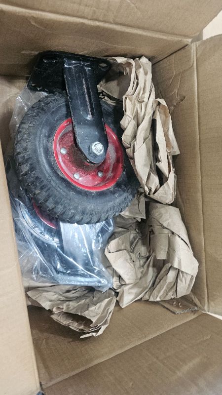 Photo 1 of *** SET OF 2***POWERTEC 8 Inch Caster Wheels Set of 4 (2 Swivel & 2 Fixed), Heavy Duty Casters w/Rubber Knobby Tread for Workbench, Dolly, Cart, Trolley, Wagon and Chicken Coop, Large Rubber Castor Wheels (17055V)