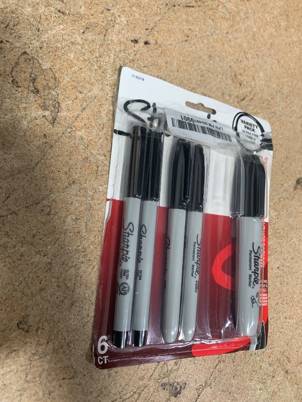 Photo 1 of *MISSING 1 CHISSLE TIP MARKER* Sharpie Permanent Markers Variety Pack, Includes Chisel, Fine, and Ultra-Fine Tips, Marker Set, Writing, Coloring, Poster, Office, School Supplies, Black, 6 Count