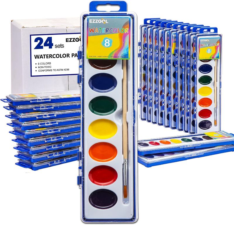 Photo 1 of 24 Count Watercolor Paints, 8 Colors, Washable, Non-Toxic, Perfect for Kids 3+
