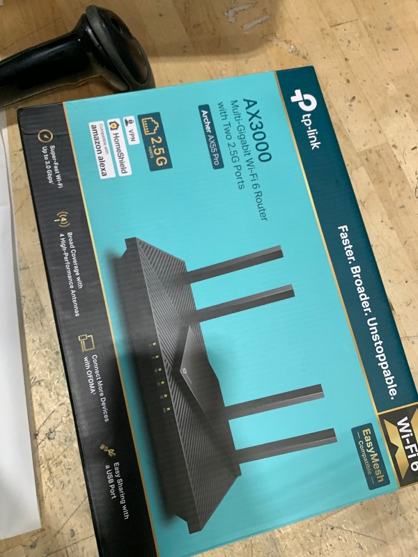 Photo 1 of *UNABLE TO FULLY TEST* TP-Link AX3000 WiFi 6 Router (Archer AX55 Pro) - Multi Gigabit Wireless Internet, 1 x 2.5 Gbps Port, Dual Band, VPN, OFDMA, MU-MIMO, USB Port, WPA3, Compatible With Alexa