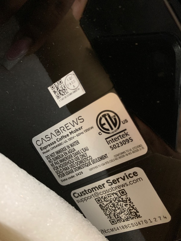 Photo 1 of CASABREWS CM5418 Espresso Machine 20 Bar, Compact Espresso Maker with Steam Milk Frother, Stainless Steel Coffee Machine with 34oz Removable Water Tank for Cappuccino, Latte, Silver