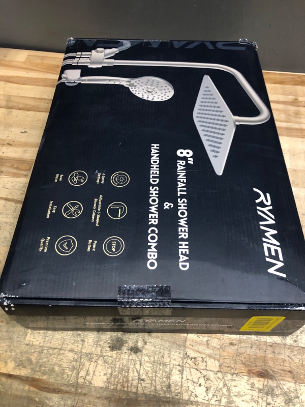 Photo 1 of Ryamen 8" Dual Shower Head Combo, Rainfall Shower Head with Handheld, 6 Spray Settings Angle Adjustable Handheld Shower Head with Pause, Height Adjustable, Brushed Nickel