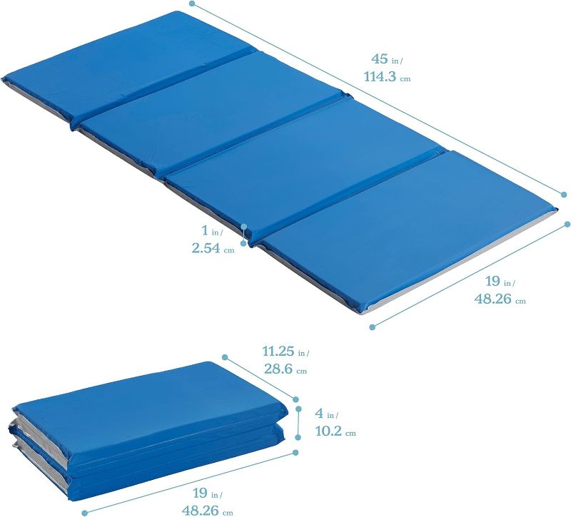 Photo 1 of (minor damage) ECR4Kids Everyday Folding Rest Mat, 4-Section, 1in, Classroom Furniture, Blue/Grey