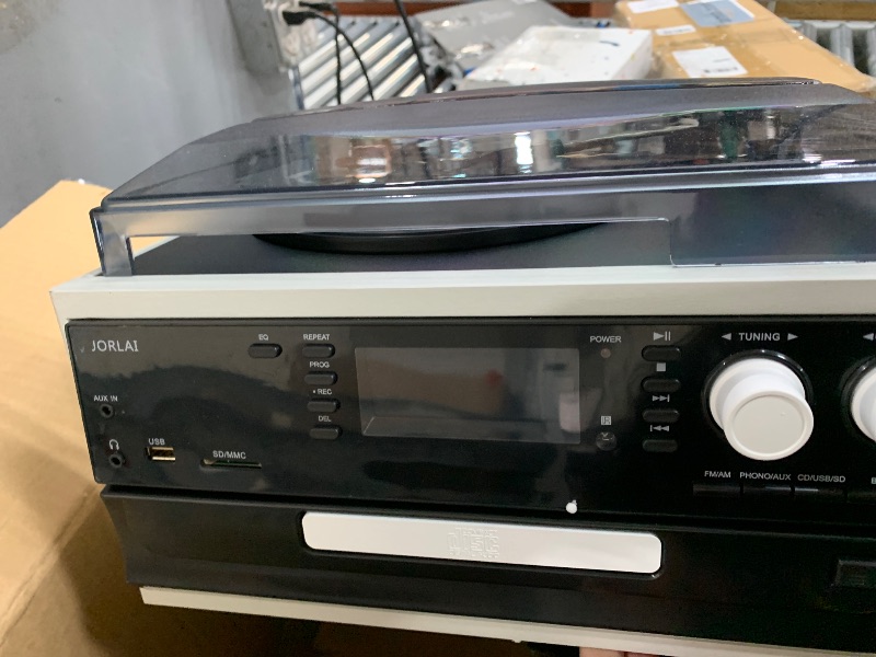 Photo 1 of 10-in-1 Record Player with 3-Speed Turntable, Bluetooth, AM/FM Radio, CD/Cassette Player, USB/SD/MMC Input, and Remote Control