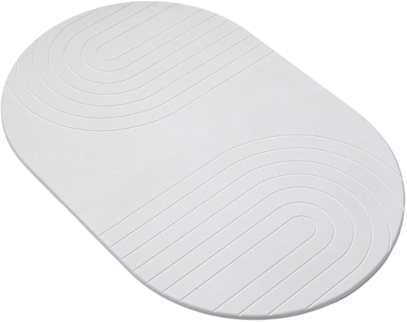 Photo 1 of *New* Cobblestone Cave Stone Bath Mat (White) - Absorbent Diatomite Diatomaceous Earth Quick Dry Shower Bathmat, Stone Mat for Bathrooms, Bathroom Mat, Non-Slip, Natural, Modern and Easy to Clean