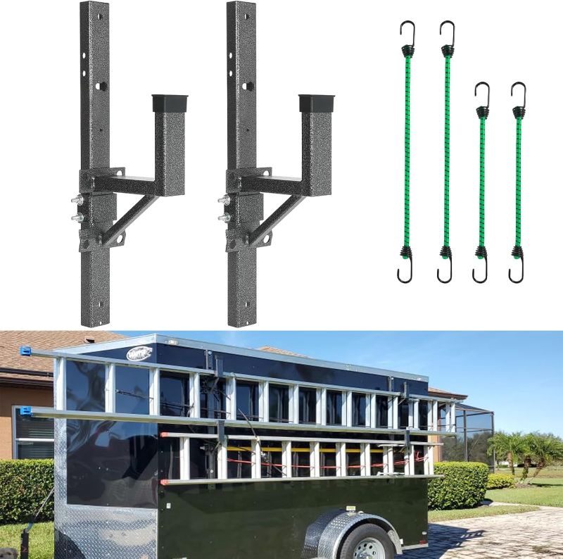 Photo 1 of *PHOTO FOR REFERENCE*Side Mount Trailer Ladder Rack, Adjustable Heavy Duty Steel Ladder Rack for Open and Enclosed Trailer Exterior Side Wall, 1 Ladder 150 LBS Capacity