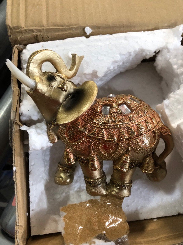 Photo 1 of (see images) Feng Shui Elephant Statue - Golden Collectible Wealth Lucky Elephant Figurine - 