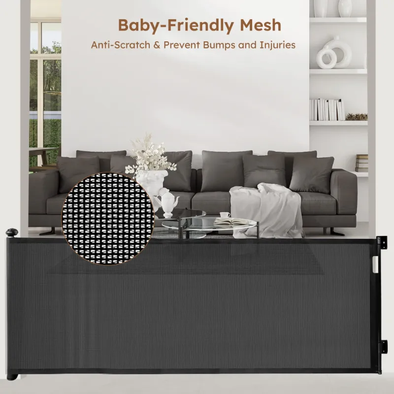 Photo 1 of 118inch Retractable Baby Gate Extra Wide for Doorways,Mesh Extra Long Dog Gate for Stairs,Child Safety Extra Large Gate for Doorways, Stairs, Hallways, Indoor/Outdoor(Black)
