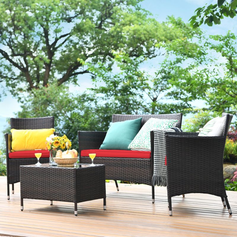 Photo 1 of ***Box 1 of 4****

Gymax 4PCS Patio Rattan Conversation Furniture Set Outdoor W/ Red Cushion
