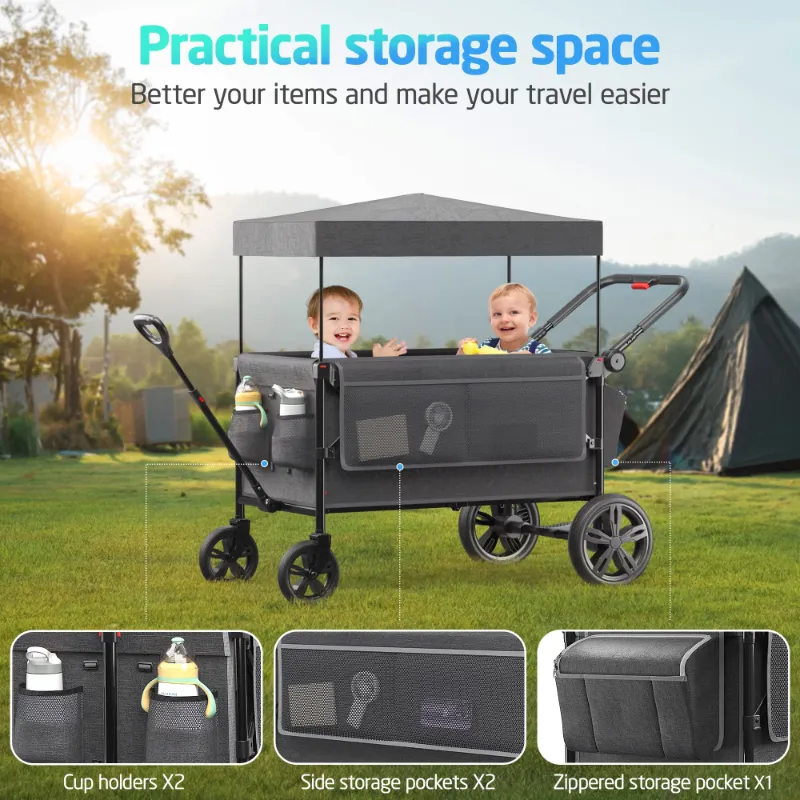 Photo 1 of ***MISSING THE CANOPY**SACVON All-Terrain Stroller Wagon for Toddlers with Canopy, Parent Organizer, Adjustable Handlebar, 2 Cup Holders