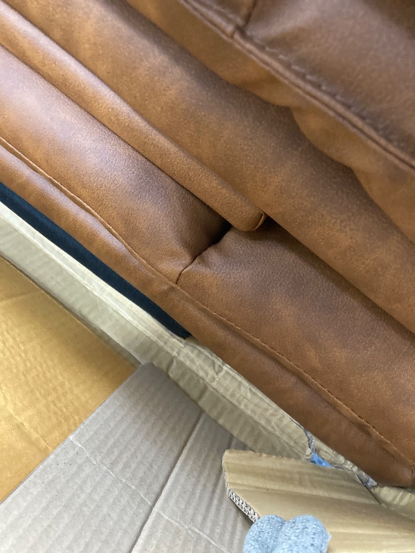 Photo 1 of ***MISSING PARTS****Memory Foam Futon Brown Faux Leather, Multifunctional Small Loveseat Sleeper Sofa for Living Room, Apartment, Office  SF-BC534-CH   ***(ORIGINAL STOCK PHOTO NOT AVAILABLE)***