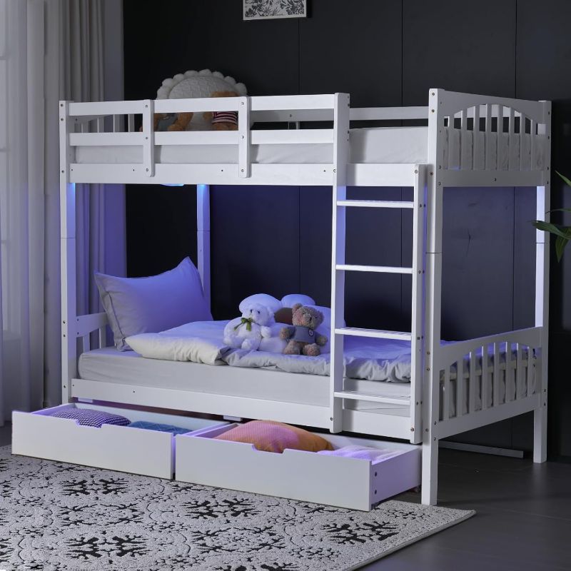 Photo 1 of ***(PARTIAL SET BOX 2 OF 2, BOX 1 OF 2 MISSING, ORIGINAL STOCK PHOTO NOT AVAILABLE)*** Twin Bunk Bed with 2 Drawers,  Bunk Bed Frame with Ladders, White  ***(PARTIAL SET BOX 2 OF 2, BOX 1 OF 2 MISSING, ORIGINAL STOCK PHOTO NOT AVAILABLE)***