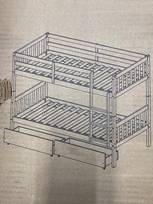 Photo 1 of ***(PARTIAL SET BOX 2 OF 2, BOX 1 OF 2 MISSING, ORIGINAL STOCK PHOTO NOT AVAILABLE)*** Twin Bunk Bed with 2 Drawers,  Bunk Bed Frame with Ladders, White  ***(PARTIAL SET BOX 2 OF 2, BOX 1 OF 2 MISSING, ORIGINAL STOCK PHOTO NOT AVAILABLE)***