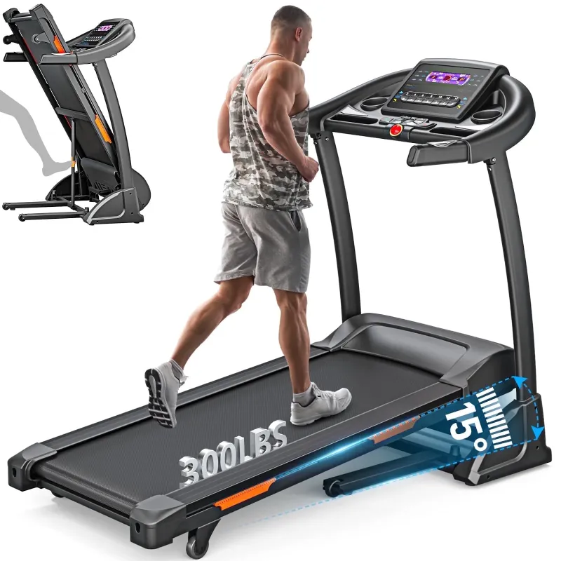 Photo 1 of 3.5HP Folding Treadmill, 300lb Capacity, 15 Levels Auto Incline Treadmills for Home Running and Walking Max 10MPH Speed Dprodo Foldable EleTreadmill Running Machine with APP & Bluetooth
