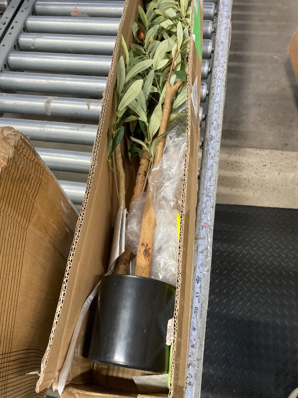 Photo 1 of 4 ft Artificial Olive Plants with Realistic Leaves and Natural Trunk, Silk Fake Olive Tree in Black Plastic Pot, Faux Olive Tree for Office Home   ***(SOME SCUFFS/SCRATCHES ON POT)***