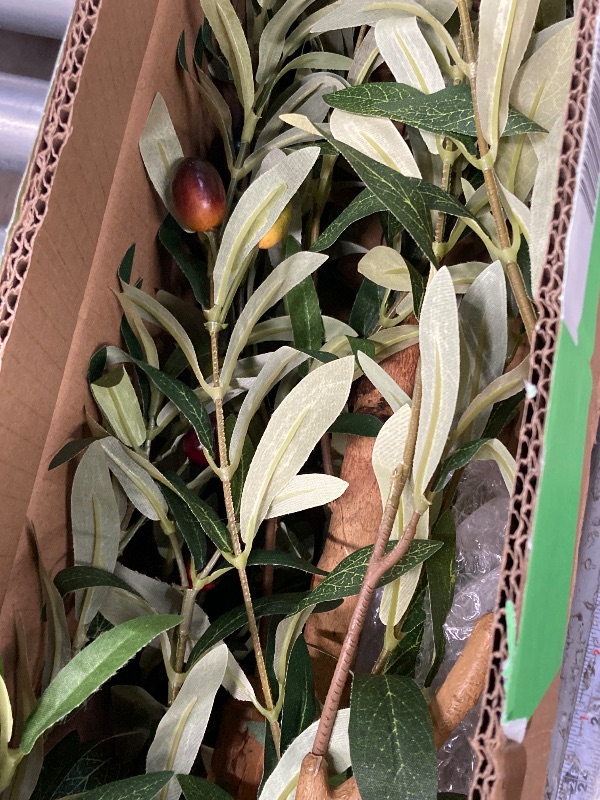 Photo 1 of 4 ft Artificial Olive Plants with Realistic Leaves and Natural Trunk, Silk Fake Olive Tree in Black Plastic Pot, Faux Olive Tree for Office Home   ***(SOME SCUFFS/SCRATCHES ON POT)***