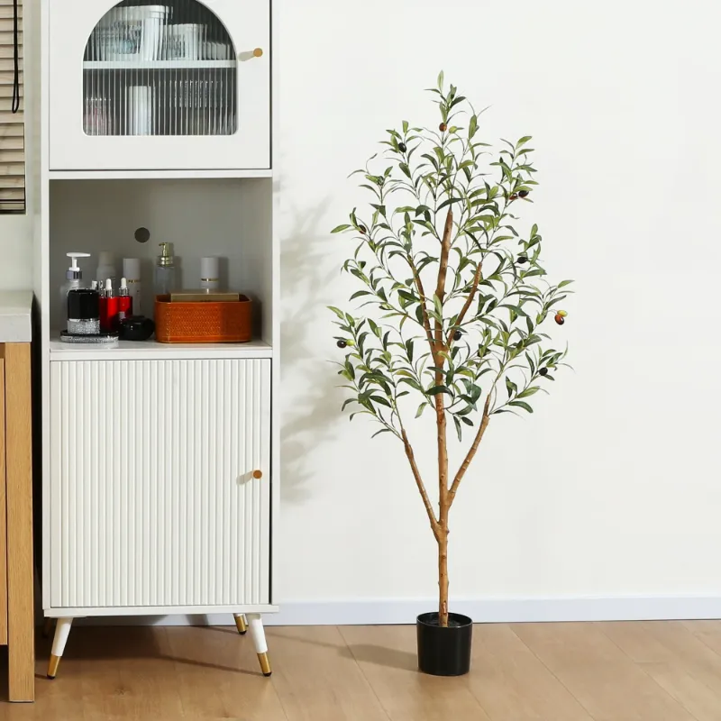 Photo 1 of 4 ft Artificial Olive Plants with Realistic Leaves and Natural Trunk, Silk Fake Olive Tree in Black Plastic Pot, Faux Olive Tree for Office Home   ***(SOME SCUFFS/SCRATCHES ON POT)***