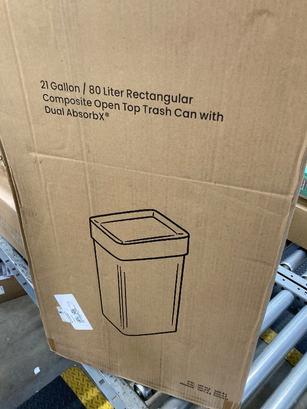 Photo 1 of 21 Gal. Stainless Steel Rectangular Metal Household Trash Can with Trash Sticker, Open Top, and Dual Odor Filters   
***(SMALL DENT)***