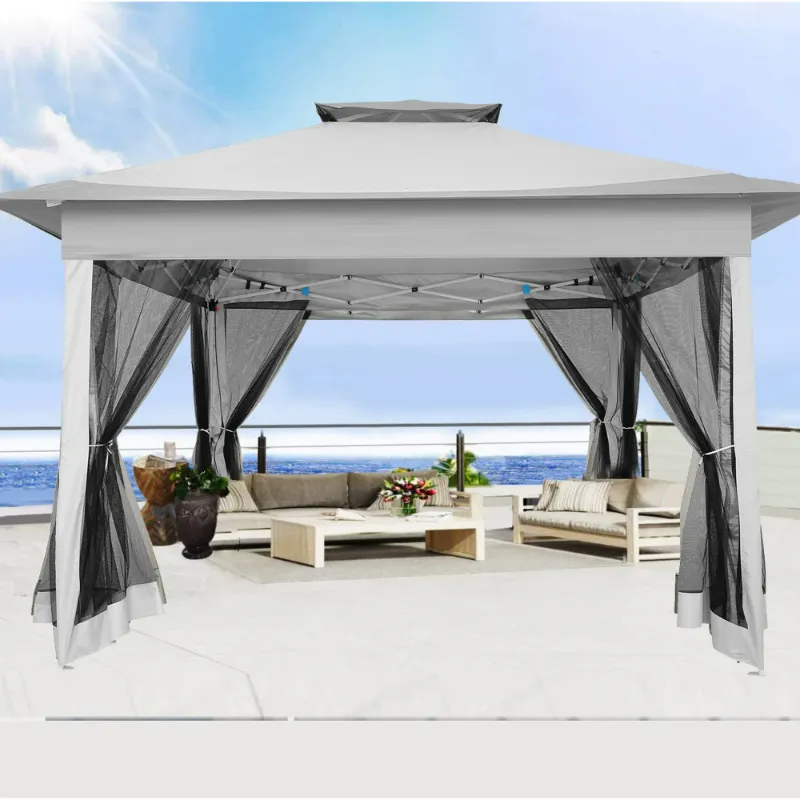 Photo 1 of **netting only** Hoteel 12x12 Outdoor Pop-up Gazebo Canopy with Mosquito Netting 2-Tiered Vented Top 3 Adjustable Height for Backyard, Garden, Lawn, Silver
