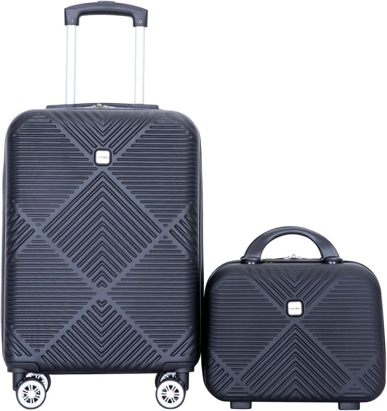Photo 1 of 2-Piece Luggage Set Hardshell ABS Lightweight Suitcase with Spinner Wheels - 20" Carry-On & 14" Vanity Case, Durable 2 Piece Luggage Sets with 360° Wheels for Travel (Black)
