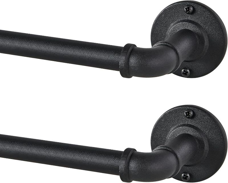 Photo 1 of 2 Pack Industrial Curtain Rods for Windows 48 to 84 Inches, Blackout Wrap Around Curtain Rod, for Indoor and Outdoor, 5/8 Inch Diameter, 35 to 75 Inches, Black
